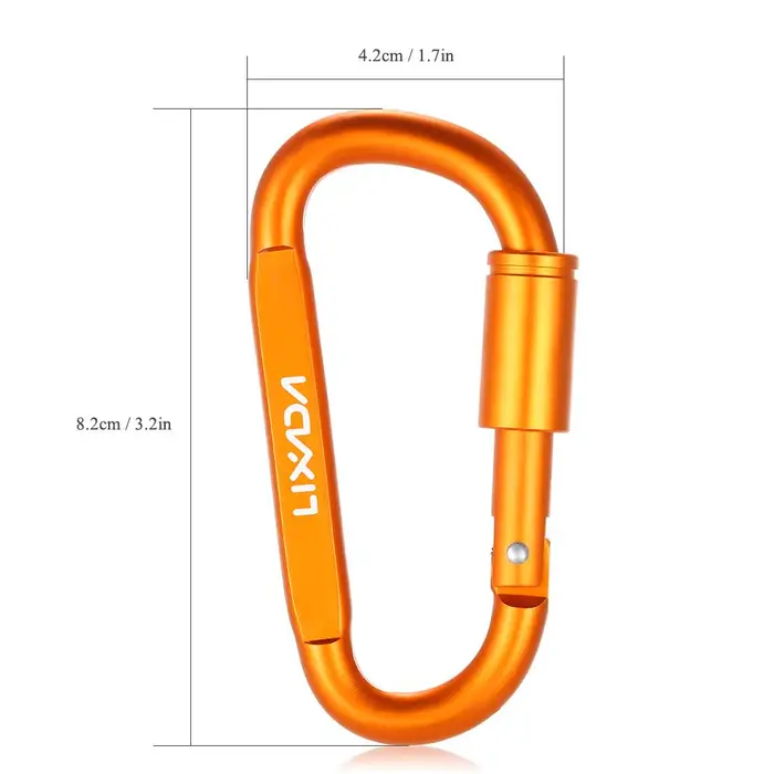Lega di alluminio D-ring Moschettone con chiusura a vite Blocco gancio appeso Portachiavi con fibbia per escursionismo in campeggio oro miniatura 5