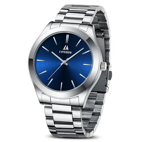 LN LENQIN Orologio da uomo in acciaio inossidabile Orologio Analogico al Quarzo Uomo Orologio sportivo resistente