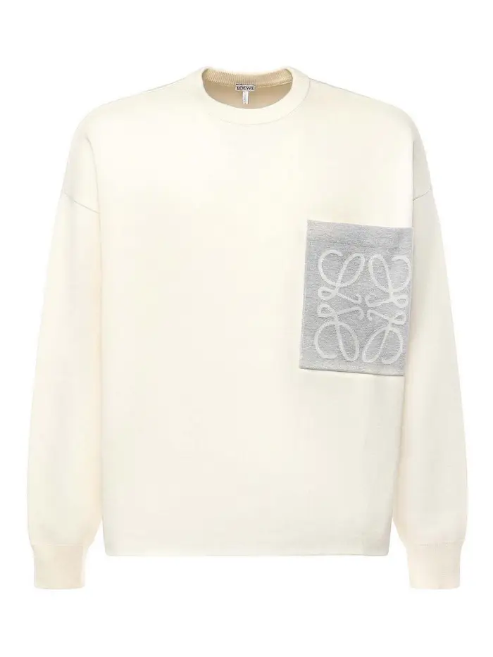 Loewe Maglione Anagram In Misto Cotone Con Tasca Beige
