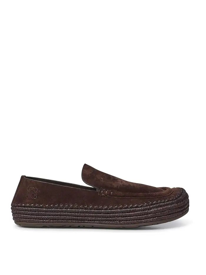 Loewe Mocassini Rio in camoscio e rafia Marrone Scuro