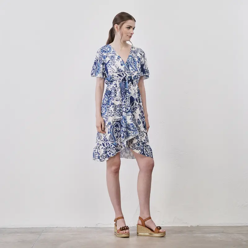 LOKITA Abito corto azzurro da donna in stampa paisley