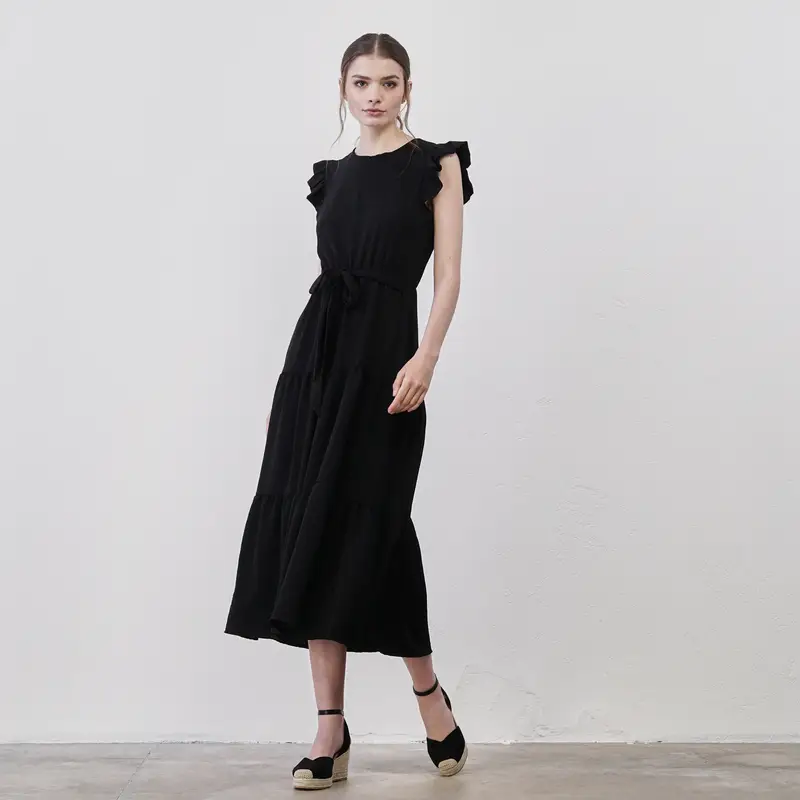 LOKITA Abito midi nero da donna con fusciacca in vita