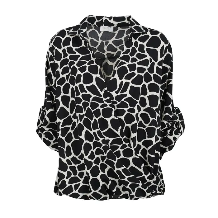 LOKITA Blusa bianca e nera da donna in fantasia animalier