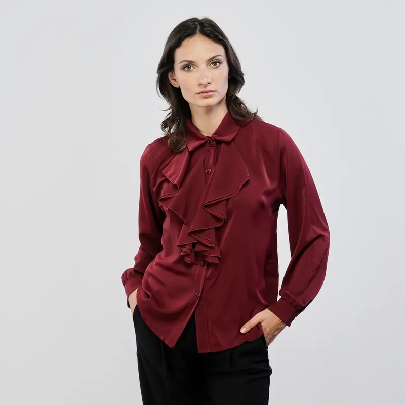 LOKITA Camicia rosso scuro con balza