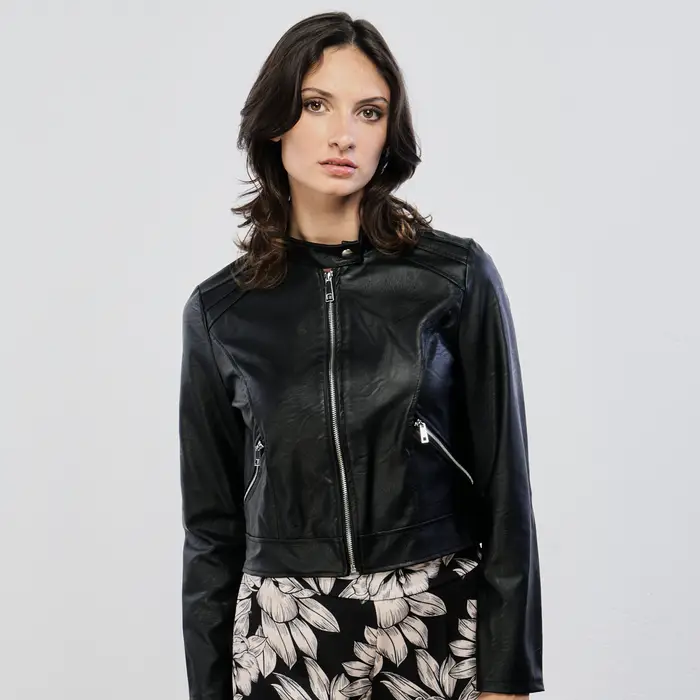 LOKITA Giacca nera ecopelle con zip