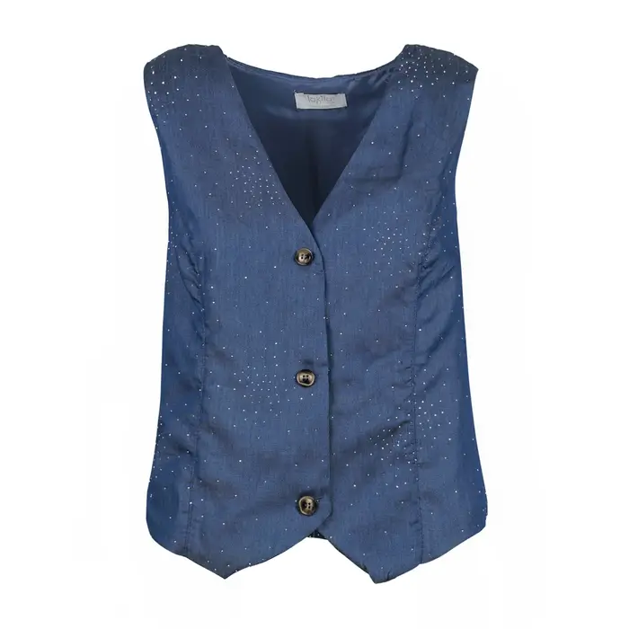LOKITA Gilet blu in denim da donna con strass