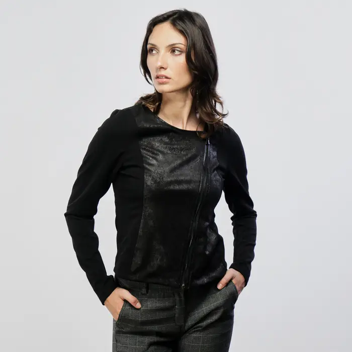 LOKITA Giubbotto ecopelle nero con zip diagonale