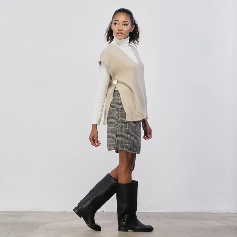 LOKITA Gonna corta grigia da donna in stampa check