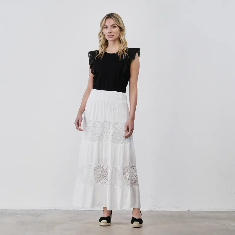 LOKITA Gonna lunga bianca da donna con inserti in pizzo