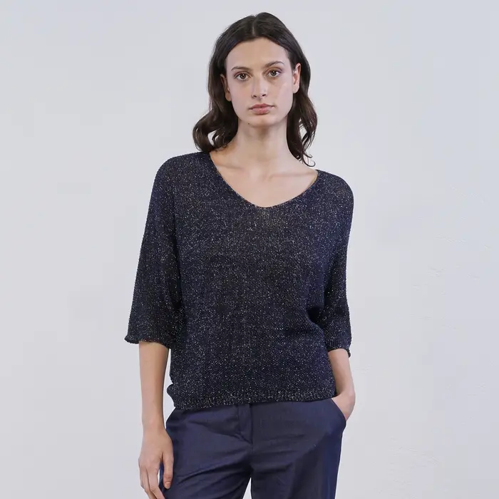 LOKITA Maglia blu da donna in tessuto lurex
