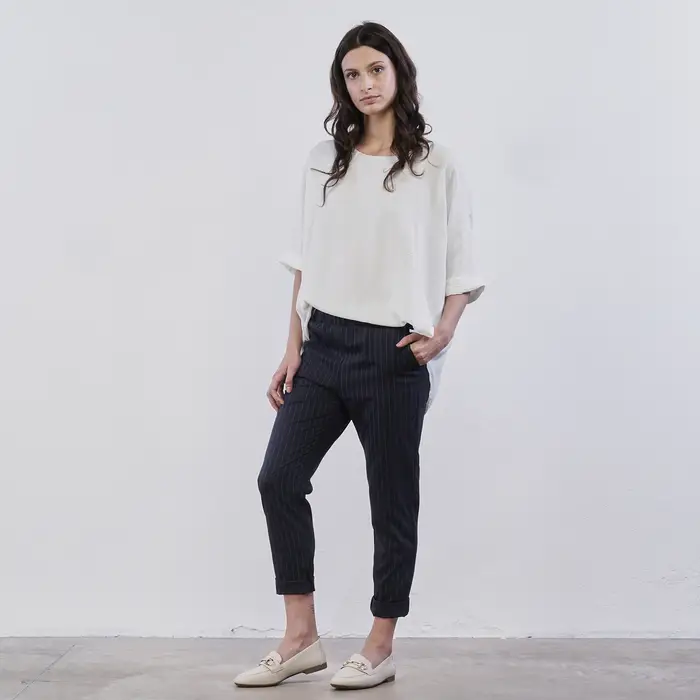 Pantaloni lunghi blu Lokita da donna in fantasia a righe