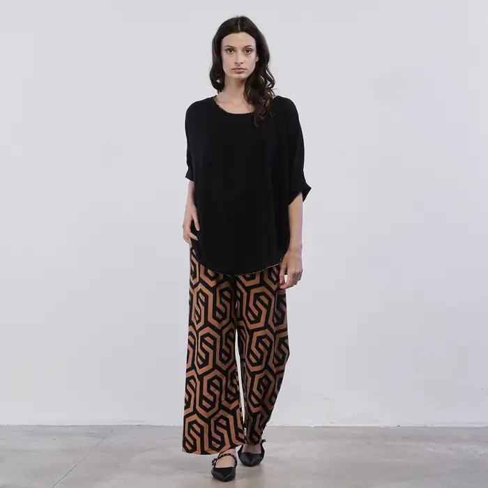 Pantaloni lunghi marroni e neri Lokita da donna in fantasia geometrica