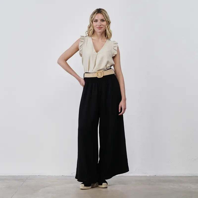 LOKITA Pantaloni lunghi neri ampi da donna con cintura