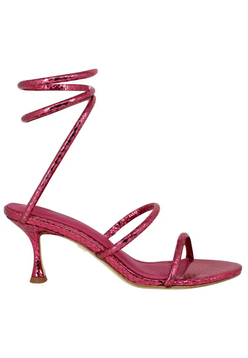 Lola Cruz Sandali donna in pelle stampata fuxia con cavigliera a serpente Donna 342Z51BK 053