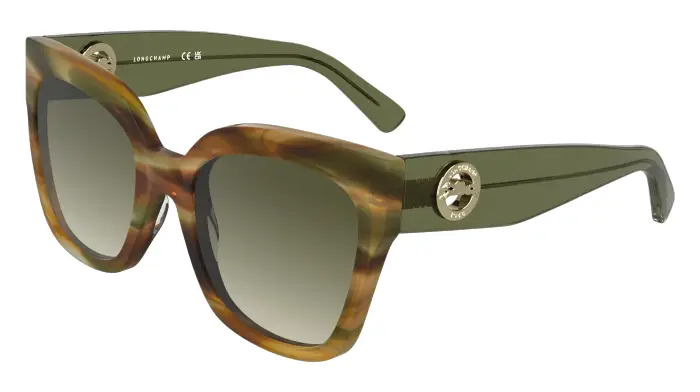 Longchamp Donna LO717S 324 Occhiali da sole Acetato Verde Verde Squadrata Normale Sfumato