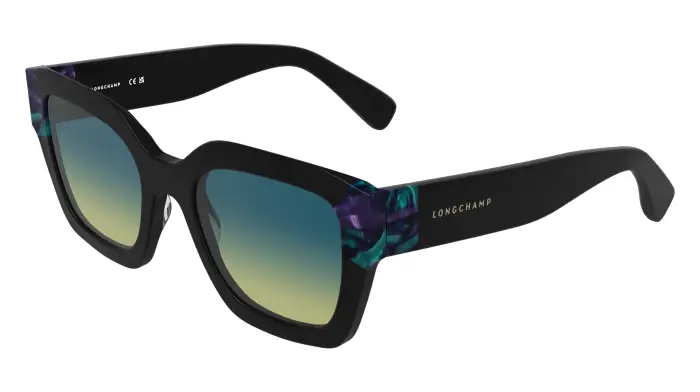 Longchamp Donna LO771S 007 Occhiali da sole Acetato Nero Azzurro Squadrata Normale Sfumato