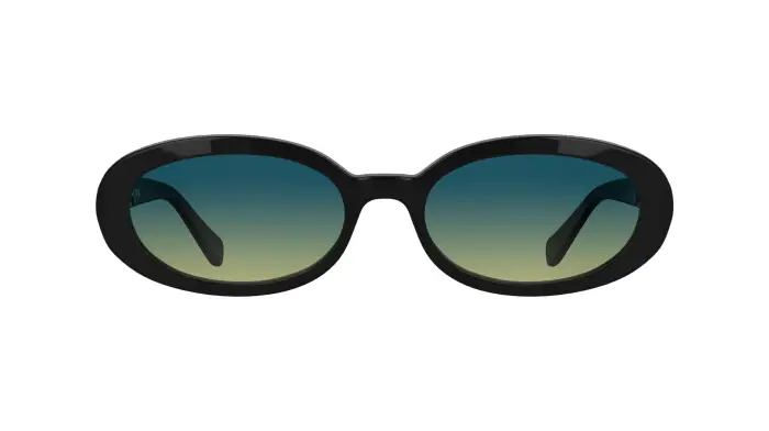 Longchamp Donna LO795S 001 Occhiali da sole Acetato Nero Azzurro Rotonda Normale Sfumato