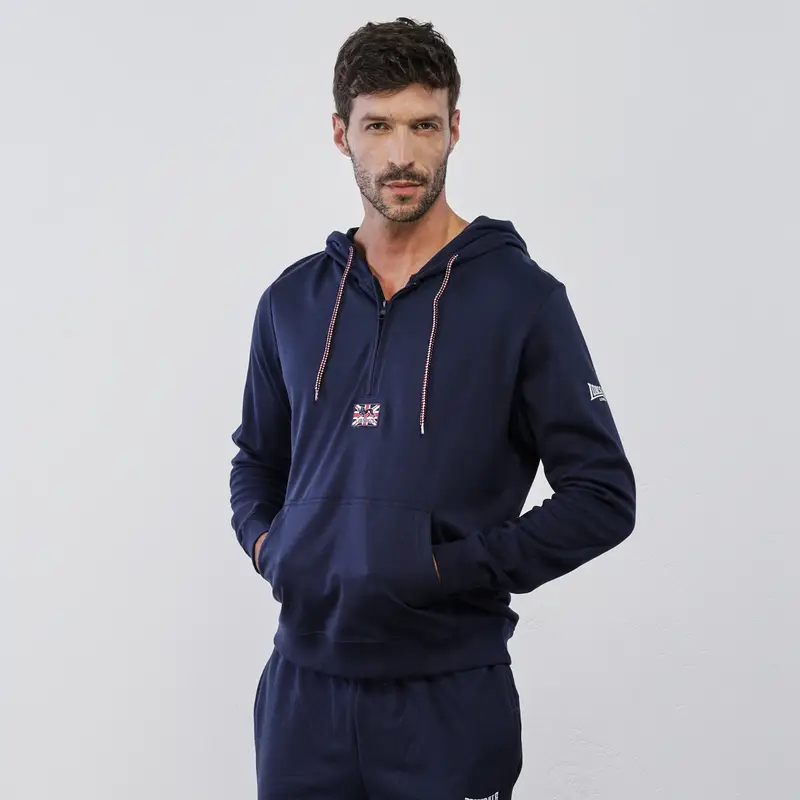LONSDALE Felpa blu da uomo con logo e cappuccio