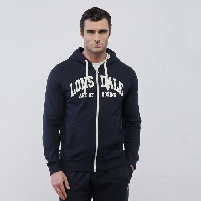 LONSDALE Felpa blu da uomo con maxi logo e zip