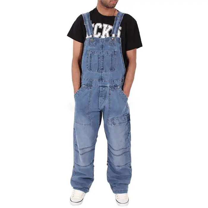 Lou Fashion LOU Pantaloni larghi da uomo con bretelle Pantaloni multitasche alla moda Pantaloni in denim larghi Pantaloni con bretelle