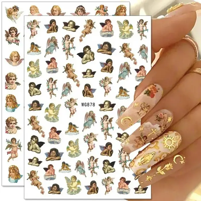 Adesivi per unghie con motivo di fiori d angelo Cupido Decalcomanie autoadesive per unghie Punte 3D fai da te Decorazioni per nail art Design per unghie Manicure Wrap