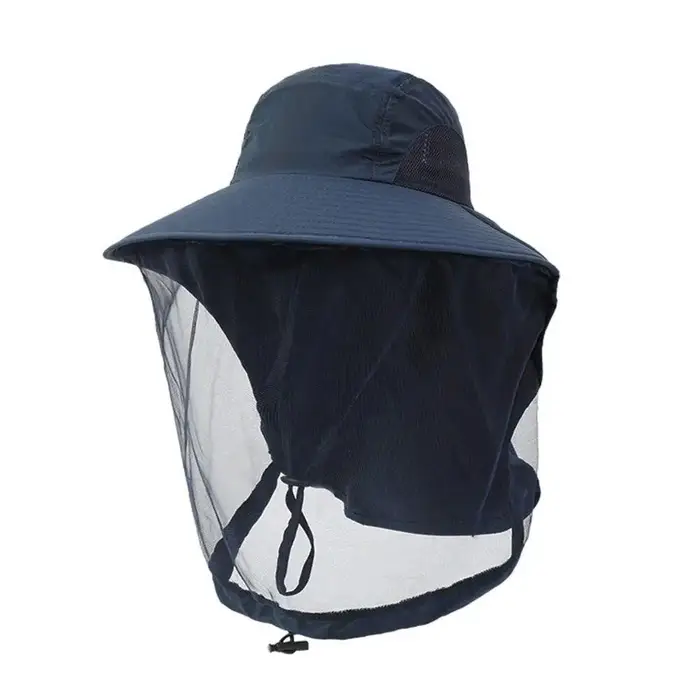 Cappello antizanzara pieghevole unisex di moda con rete nascosta repellente per insetti protezione per api protezione solare per esterni casual berretto da pesca colore blu navy