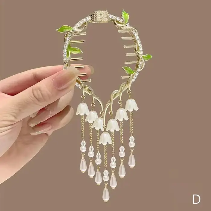 Clip per artiglio per capelli con fiore di orchidea, nappa, testa di pillola, coda di cavallo, fibbia per capelli, forcina da donna, accessori per capelli D