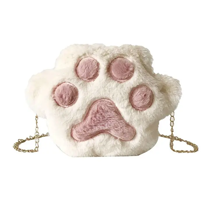 Moda Donna Borsa a Tracolla a Forma di Zampa d Orso in Morbida Pelliccia Sintetica Borsa a Catena Mini Soffice da Spalla Borsa Messenger Borsa Piccola Zampa d Orso bianco