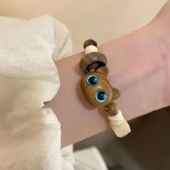 Nuovo Braccialetto Carino Gatto Nero per Donna Uomo Moda Divertente Cartone Animato Animale Braccialetto di Perline Fatto a Mano Trendy Gioielli da Ragazza Regali marrone