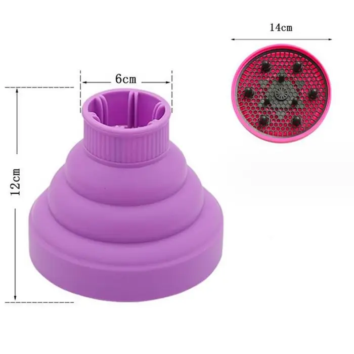 Strumento da salone Nero Rosa Universale Silicone Diffusore Asciugacapelli Copertura Regolabile Temperatura Resistente Dispersione Asciugatura Asciugacapelli violetto