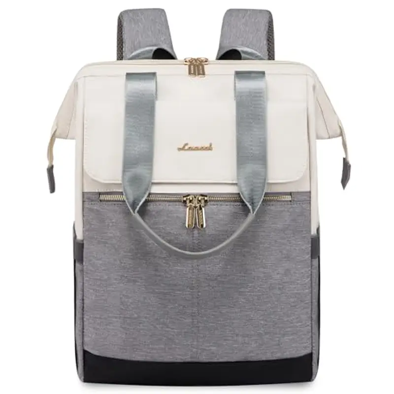 LOVEVOOK Zaino da donna, per computer portatile, impermeabile, Beige e grigio, 15, 6 pollici, Casual