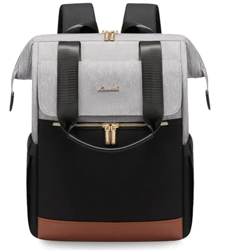 LOVEVOOK Zaino da donna, per computer portatile, impermeabile, Grigio e nero, 15, 6 pollici, Casual