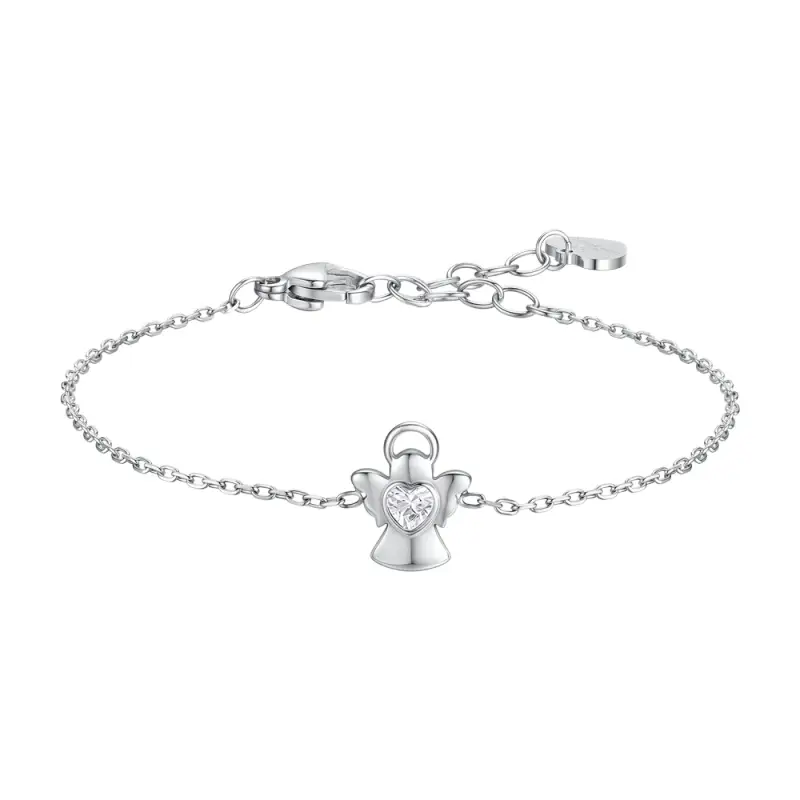 Luca Barra BRACCIALE BAMBINA IN ACCIAIO ANGELO CON ZIRCONE BIANCO