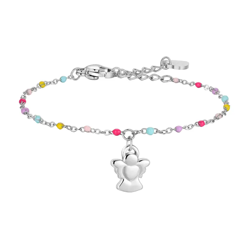 Luca Barra BRACCIALE BAMBINA IN ACCIAIO CON ANGELO ED ELEMENTI MULTICOLOR