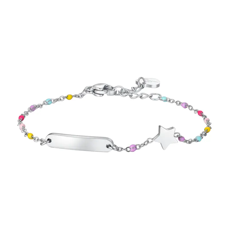 Luca Barra BRACCIALE BAMBINA IN ACCIAIO CON PIASTRA, STELLA ED ELEMENTI MULTICOLOR
