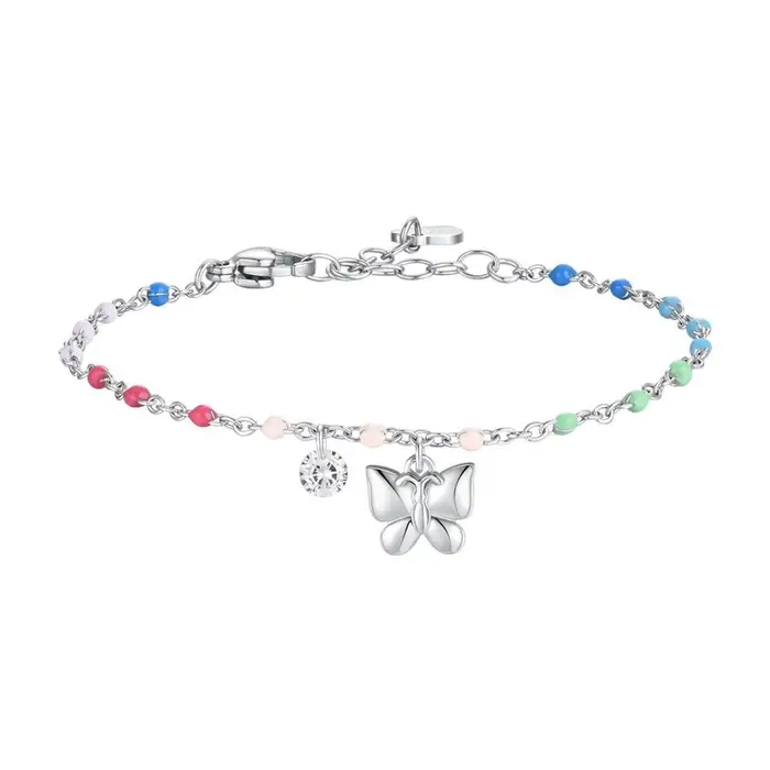 LUCA BARRA Bracciale Donna In Acciaio Con Farfalla, Cristallo E Smalto