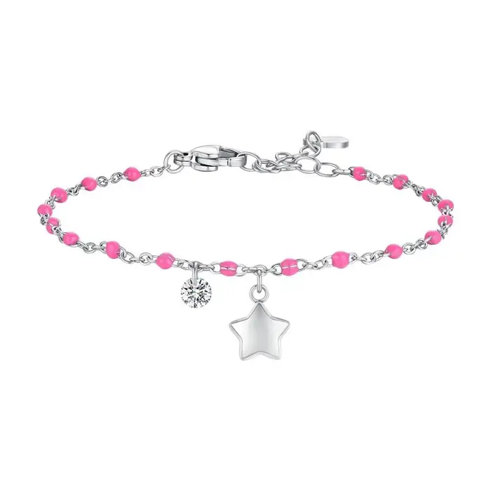 LUCA BARRA Bracciale Donna In Acciaio Con Stella, Cristallo E Smalto Fucsia
