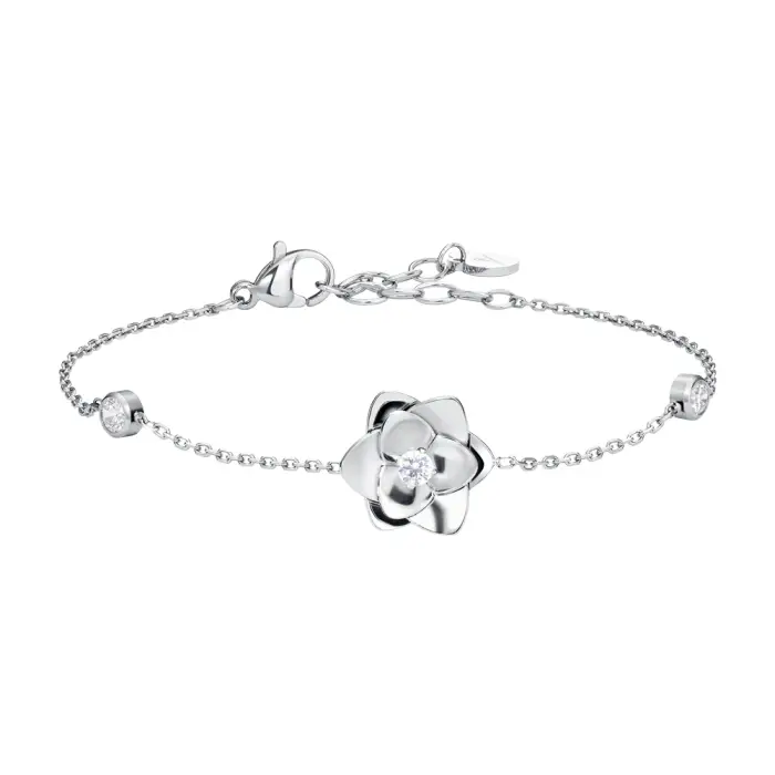 Luca Barra BRACCIALE DONNA IN ACCIAIO, FIORE ED ELEMENTI CON ZIRCONI BIANCHI