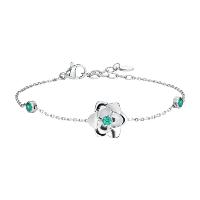 Luca Barra BRACCIALE DONNA IN ACCIAIO, FIORE ED ELEMENTI CON ZIRCONI VERDI