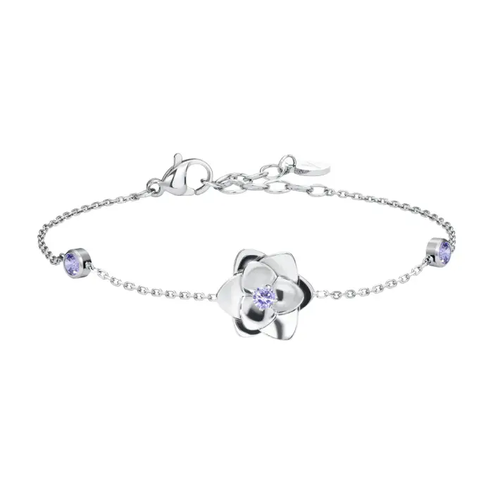 Luca Barra BRACCIALE DONNA IN ACCIAIO, FIORE ED ELEMENTI CON ZIRCONI VIOLA