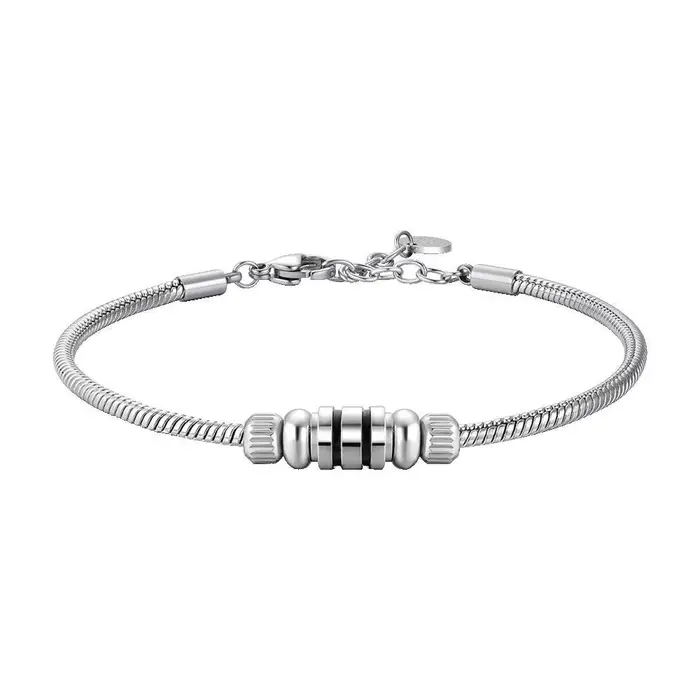LUCA BARRA Bracciale Uomo In Acciaio Con Elemento Con Smalto Nero