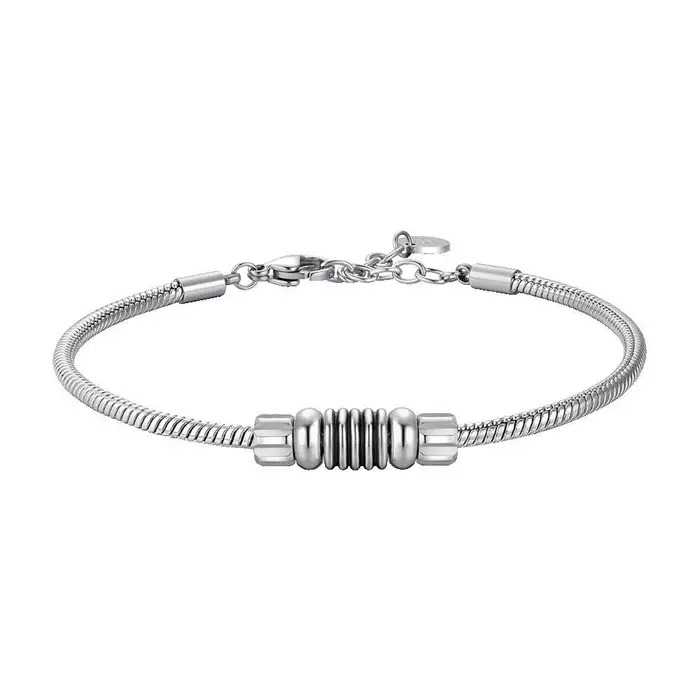LUCA BARRA Bracciale Uomo In Acciaio Con Elemento Con Smalto Nero