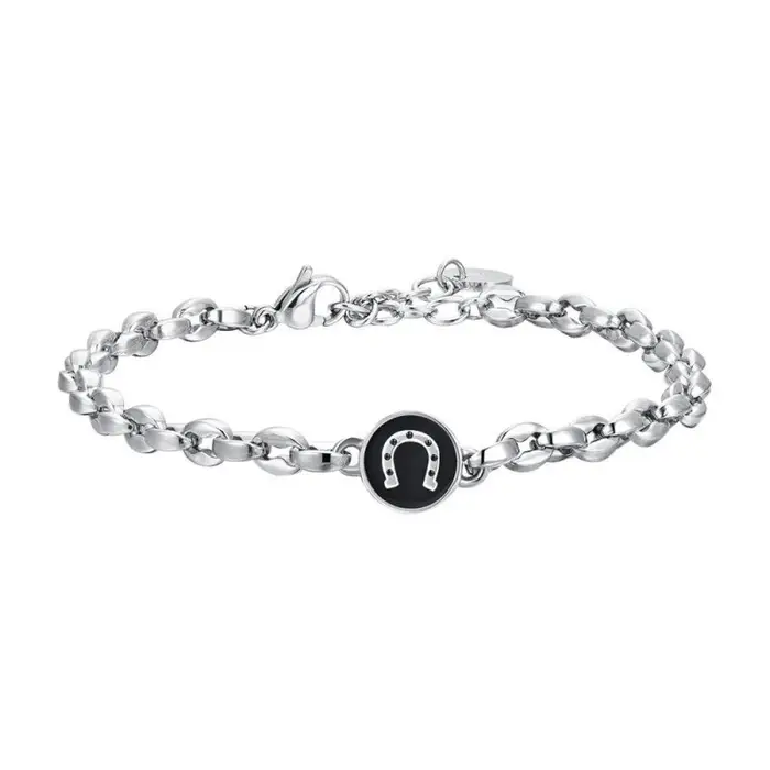 LUCA BARRA Bracciale Uomo In Acciaio Con Ferro Di Cavallo Smalto Nero