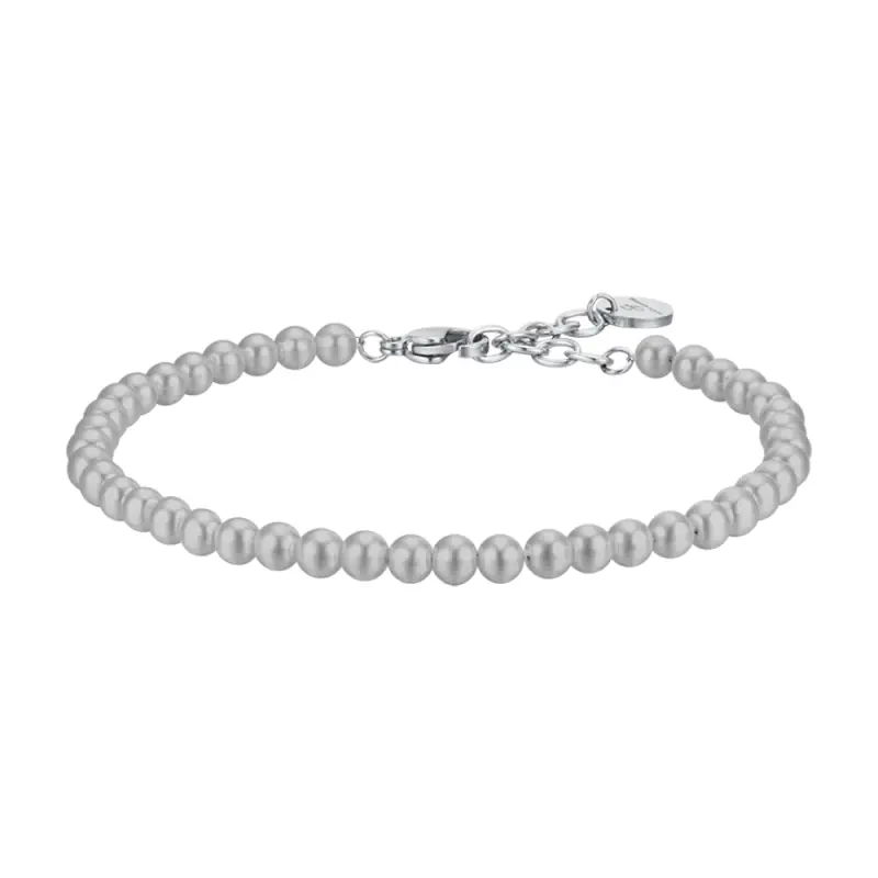 Luca Barra BRACCIALE UOMO IN ACCIAIO CON PERLE SINTETICHE GRIGIE