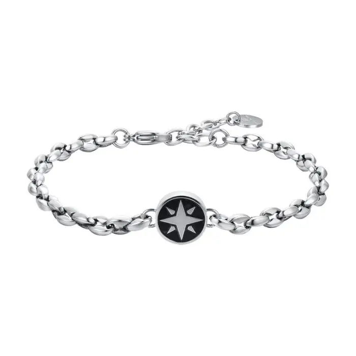 LUCA BARRA Bracciale Uomo In Acciaio Con Rosa Dei Venti E Smalto Nero