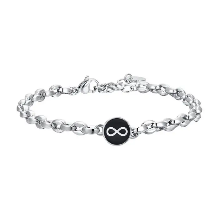 LUCA BARRA Bracciale Uomo In Acciaio Con Simbolo Infinito Smalto Nero