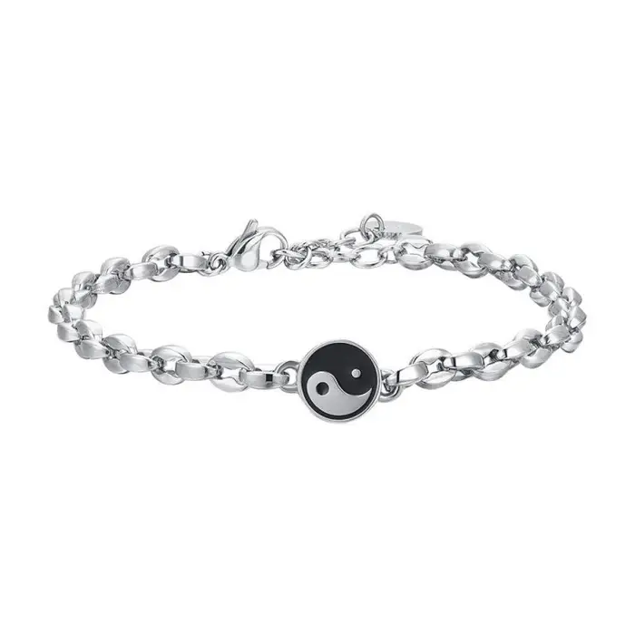 LUCA BARRA Bracciale Uomo In Acciaio Con Simbolo Tao Smalto Nero