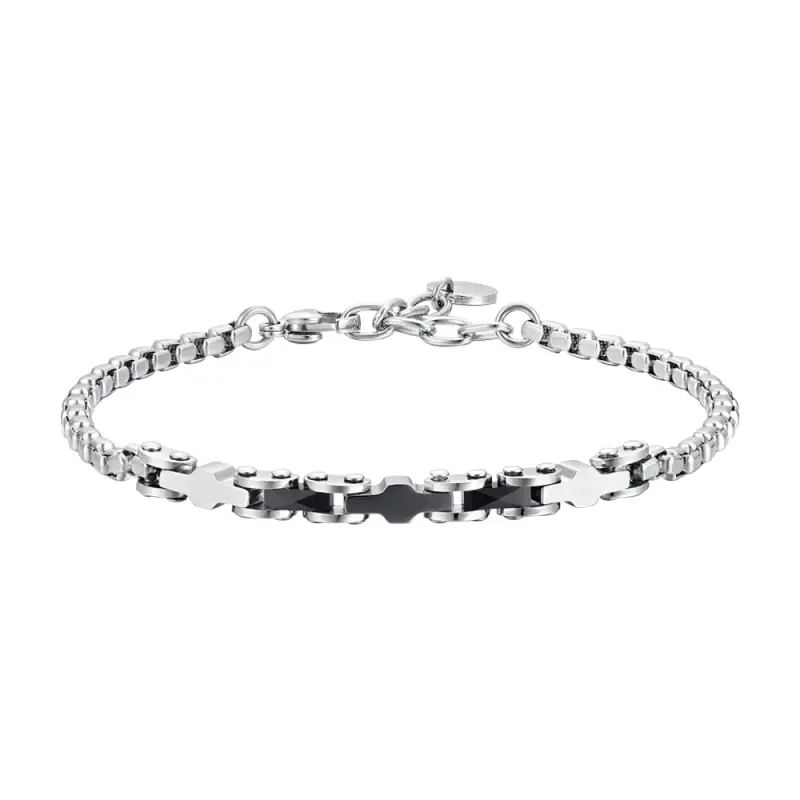Luca Barra BRACCIALE UOMO IN ACCIAIO ED ELEMENTI IN CERAMICA NERA