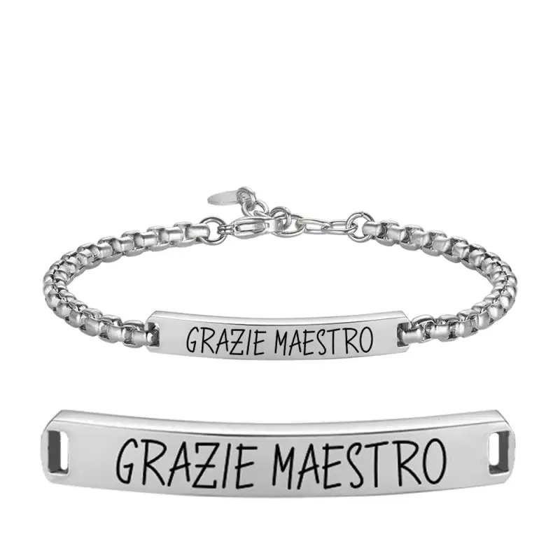 Luca Barra BRACCIALE UOMO IN ACCIAIO GRAZIE MAESTRO CON PIASTRA