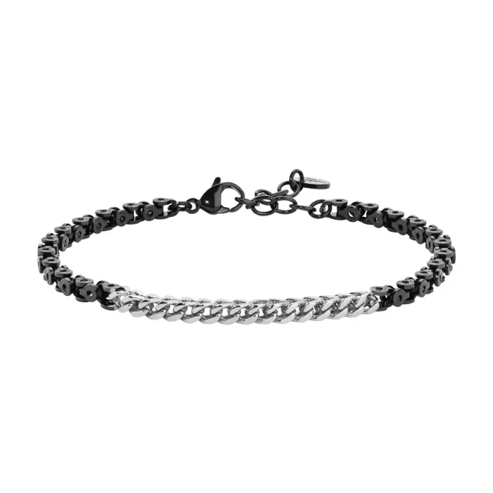 BRACCIALE UOMO IN ACCIAIO IP NERO CON ELEMENTI CENTRALI IN ACCIAIO